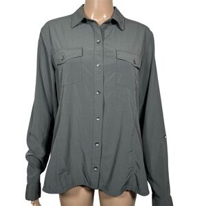 Eddie Bauer Women Button Up Shirt Lightweight Outdoor Roll Tab Sleeve Size Large